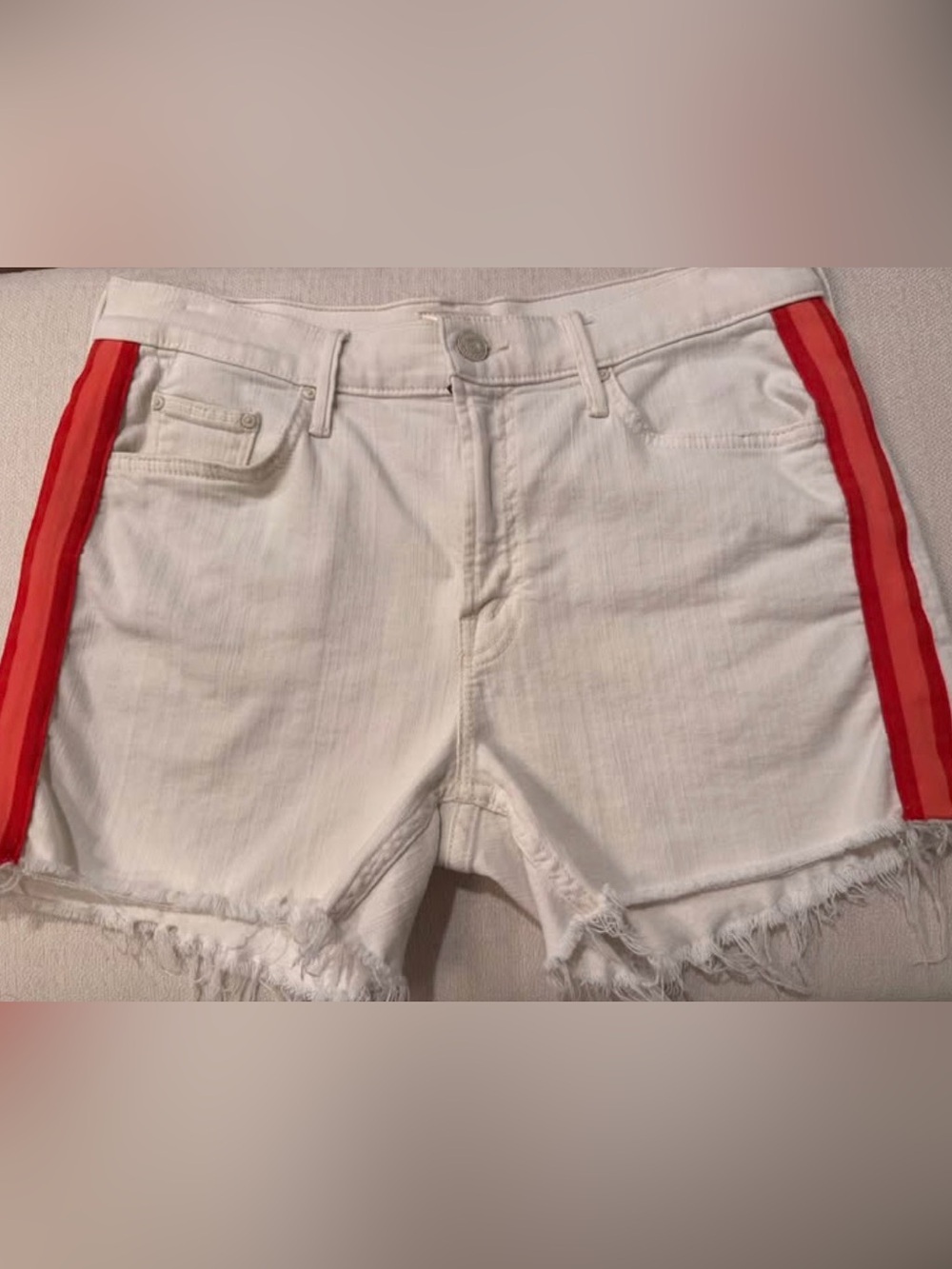 MOTHER Ivory High-Rise Denim Shorts-28
